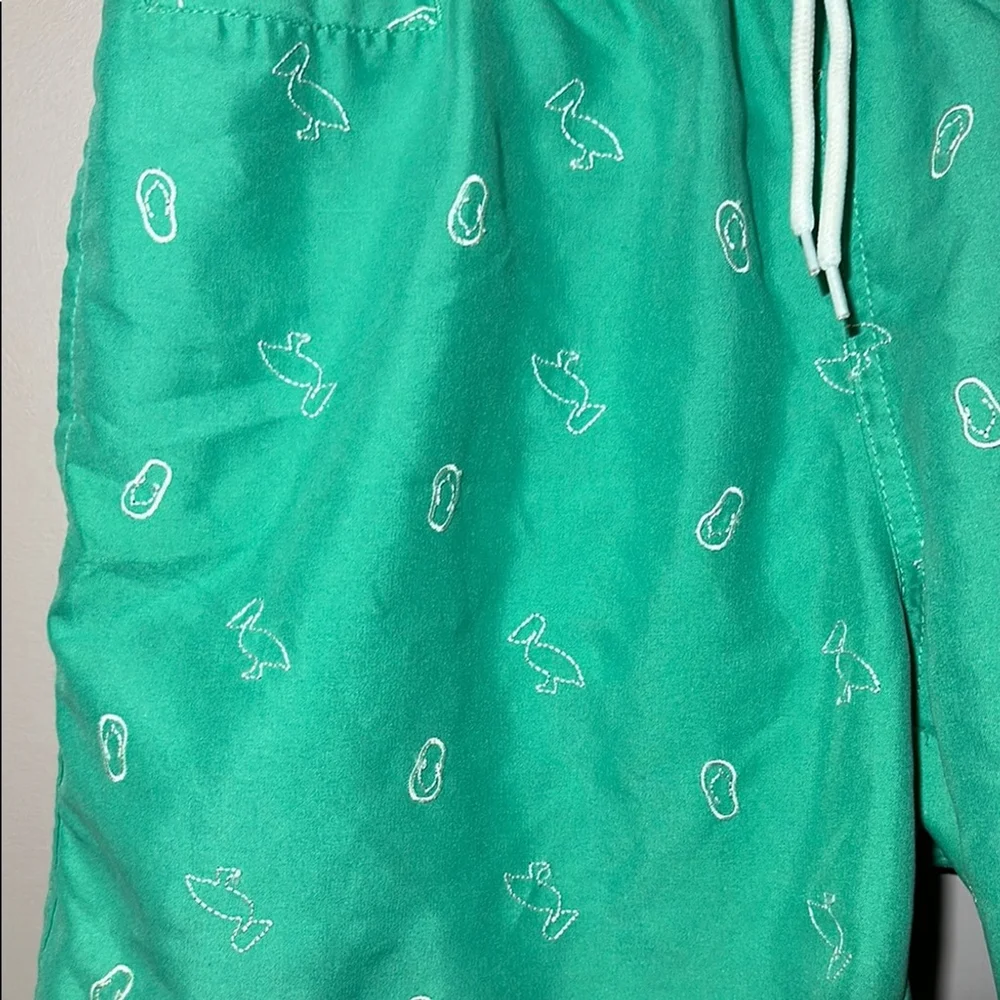 Mens Swim Trunks Pelican Print Elastic Waist 6.5 Inseam Green Size M